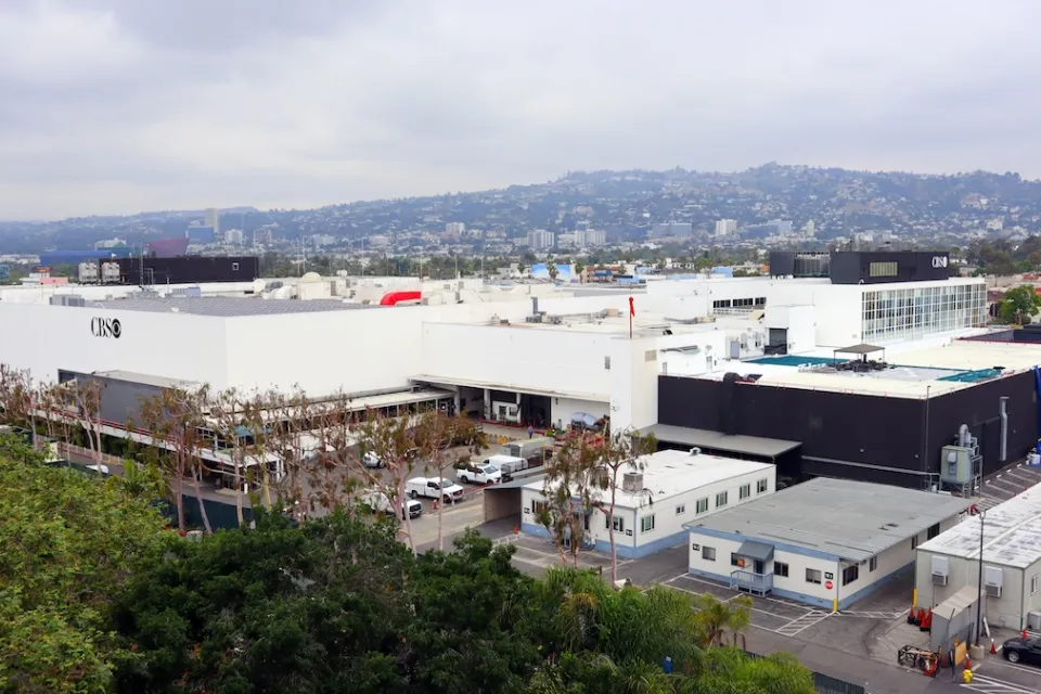 Aerial view of Television City complex in Los Angeles, California.